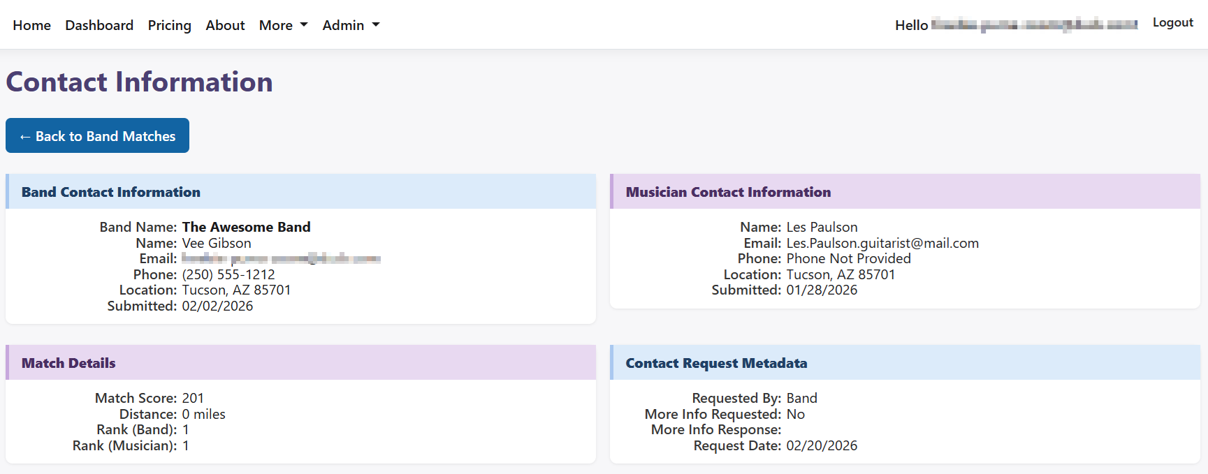 Contact Info Screenshot